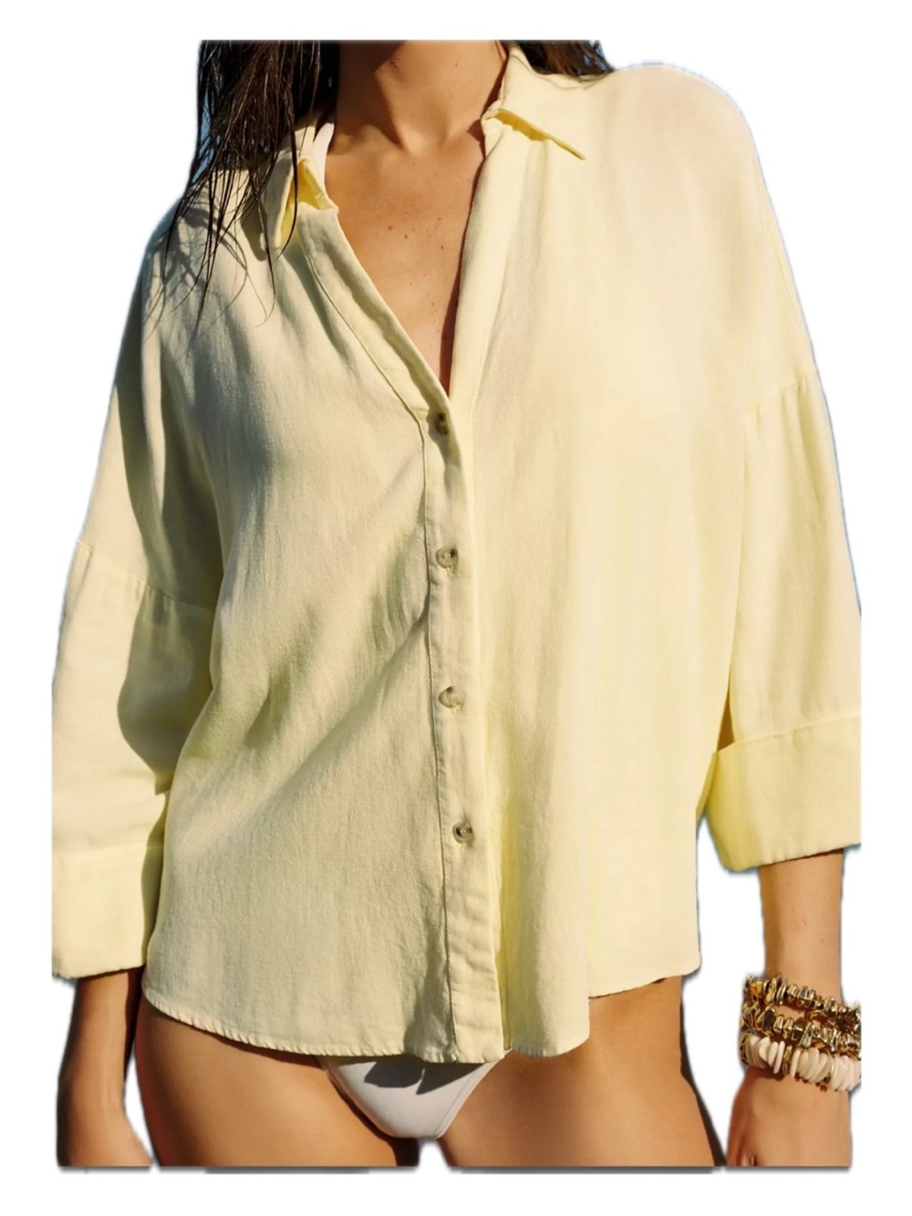 Zara wide sleeve linen shirt in yellow